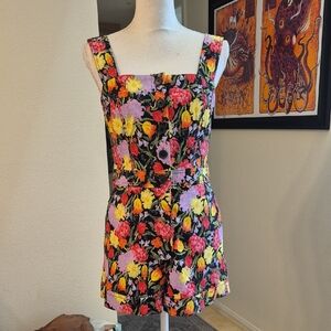 Maeve Anthropologie Portside Button-Front Romper Vibrant Floral Yukiko Noritake